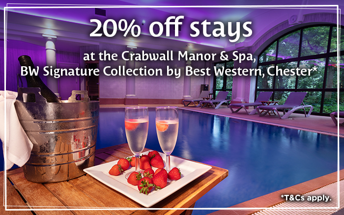 20% OFF SELECTED STAYS* AT THE CRABWALL MANOR & SPA, BW SIGNATURE COLLECTION BY BEST WESTERN, CHESTER!